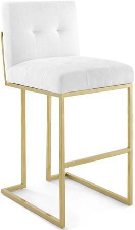 Modway Privy Stainless Steel Upholstered Fabric Bar Stool, Gold White