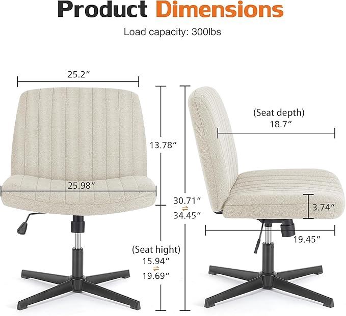 Criss Cross Chair, Armless Swivel Office Desk Chair with Wide Back Sup