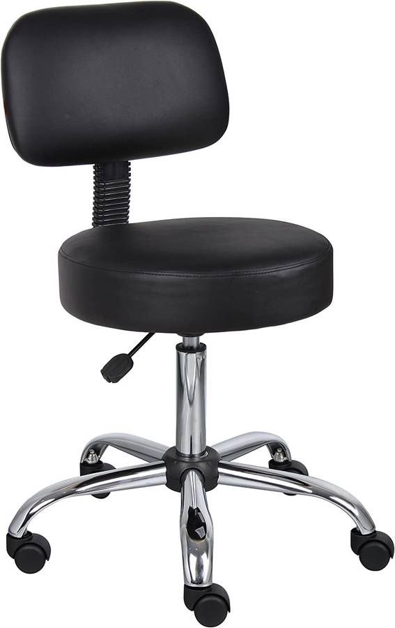 Boss Office Products Be Well Medical Spa Stool with Back in Black