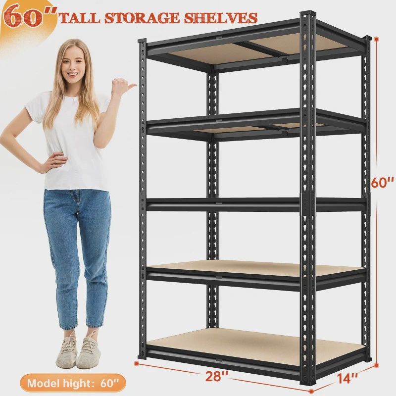 Reibii 5-Tier Storage Shelving Units, Adjustable Shelves for Garage