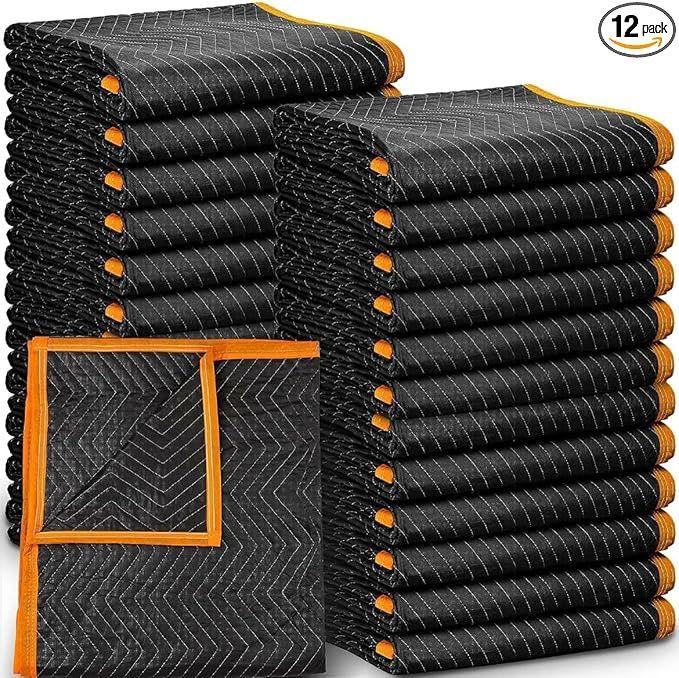Simpli-Magic Heavy Duty Padded Moving Blankets (12 Pack),Black/Orange