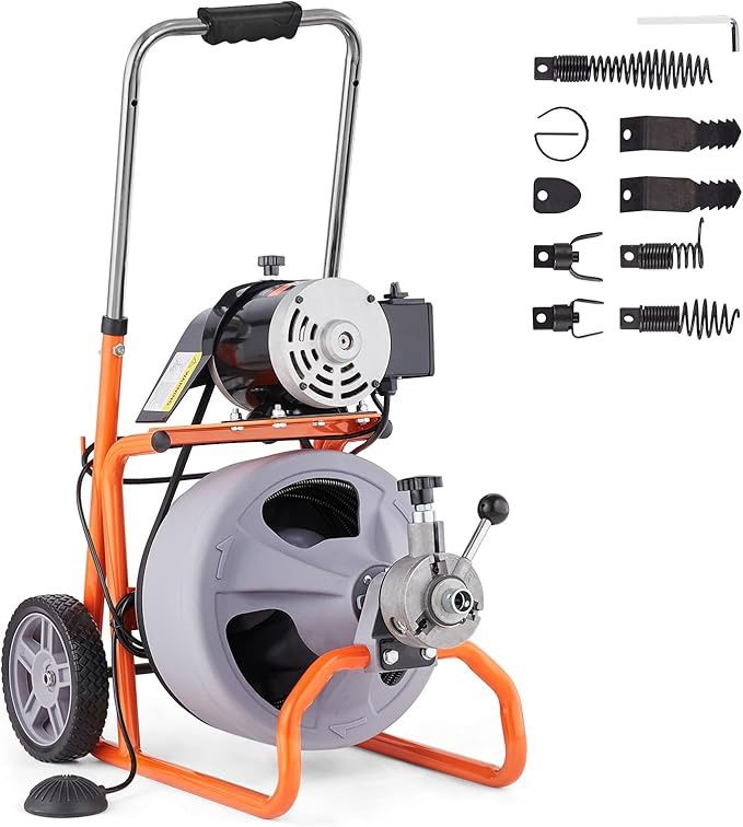 VEVOR Drain Cleaner Machine 100FT x 3/8 Inch, Auto Feed Snake Drain