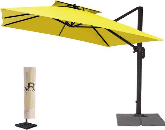 JEAREY 10FT Square Cantilever Patio Umbrella Double Top Roating Outdoor