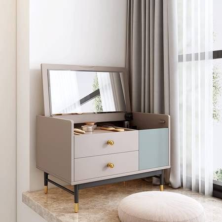 Acanva Small Makeup Vanity Desk with Flip Top Mirror, 2 Sliding Rails Drawers and Extra Storage Organizer, Dual-Use Modern Desi