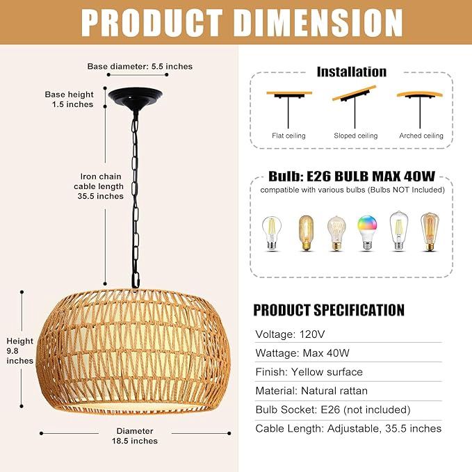Rattan Chandelier for Dining Room Light Fixture