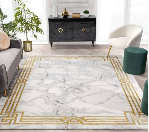 Huntington Retro Marble Border 5&#39;3&quot;x7&#39;3&quot; Area Rug