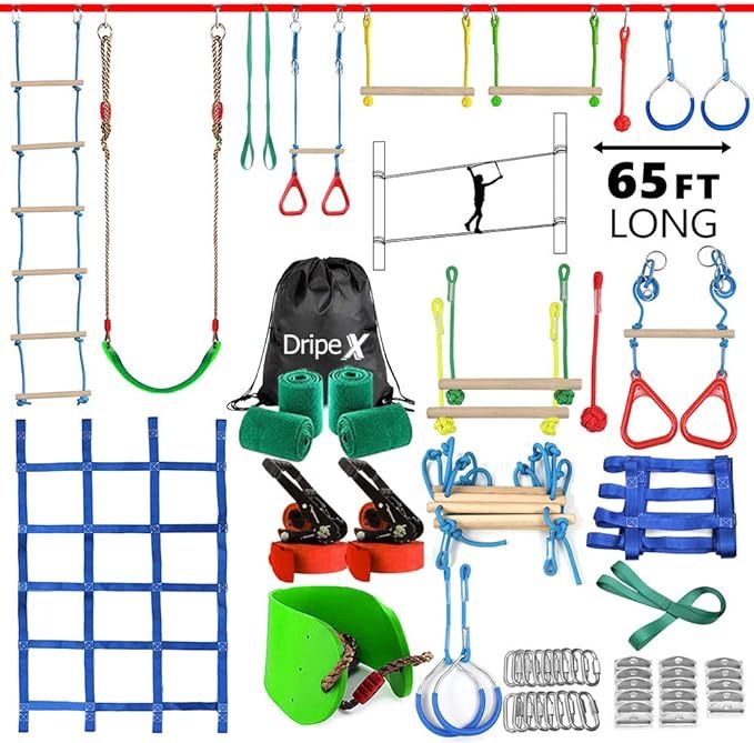 Ninja Warrior Obstacle Course for Kids Backyard - 2×65ft