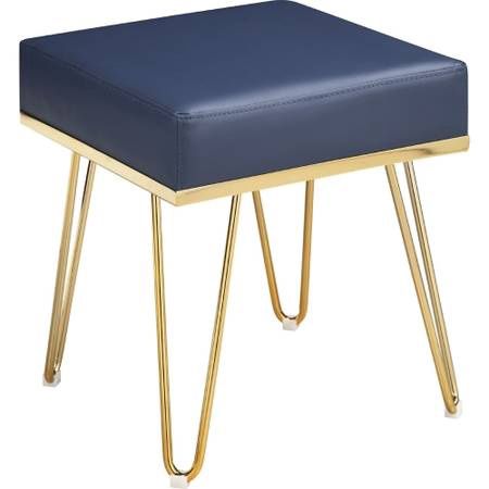 Catania Ottoman in Navy Pebble Textured Leatherette on Brass Legs