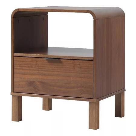 Walker Edison 1-Drawer Wood Nightstand with Rounded Edge in Brown