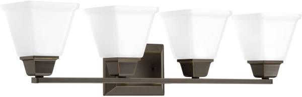 Progress Lighting Clifton Heights Collection 4-Light Etched Glass Craftsman 32&quot; Bath Vanity Light Antique Bronze