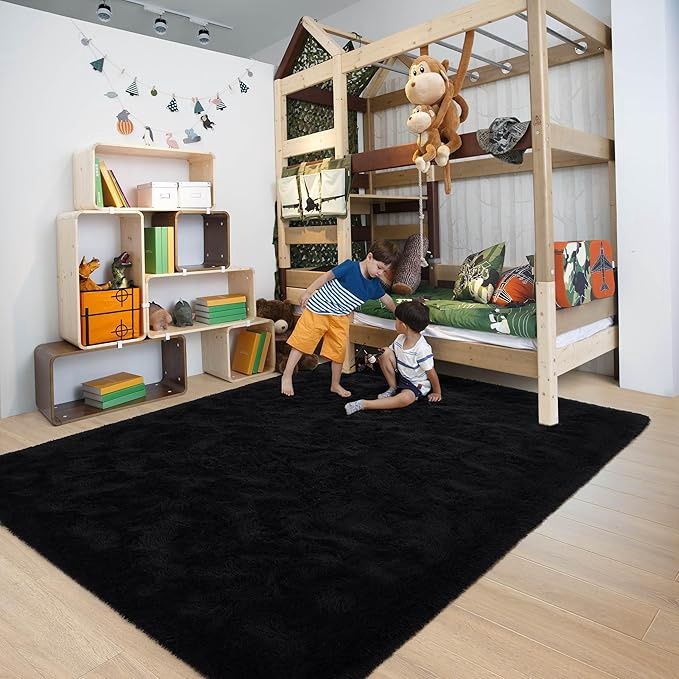 6x9 Fluffy Soft Black Rug for Living Room Bedroom, Large