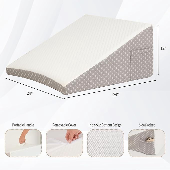 Wedge Pillow for Sleeping, 12 Inch Cooling Triangle Bed Pillow