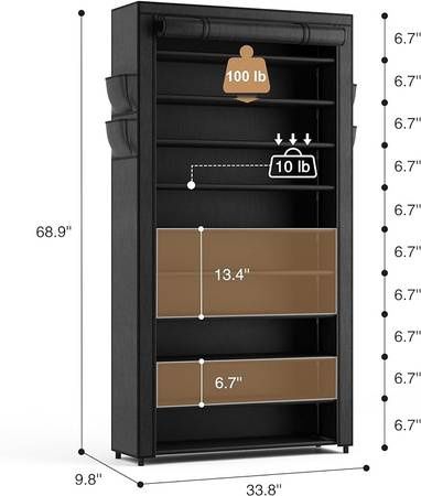 ROJASOP 10 Tier Shoe Rack with Covers,Large Capacity Fabric
