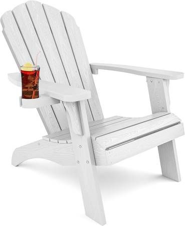 Oversized Adirondack Chair with Cup-Holder, Weather Resistant, Poly Lumber Chair - Heavty Duty, Weight Capacity 400lbs White