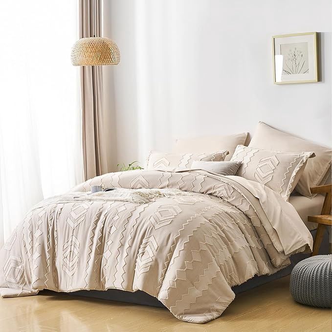 OARAGE Beige Queen Comforter Set, 7 Piece Bed in a Bag Queen