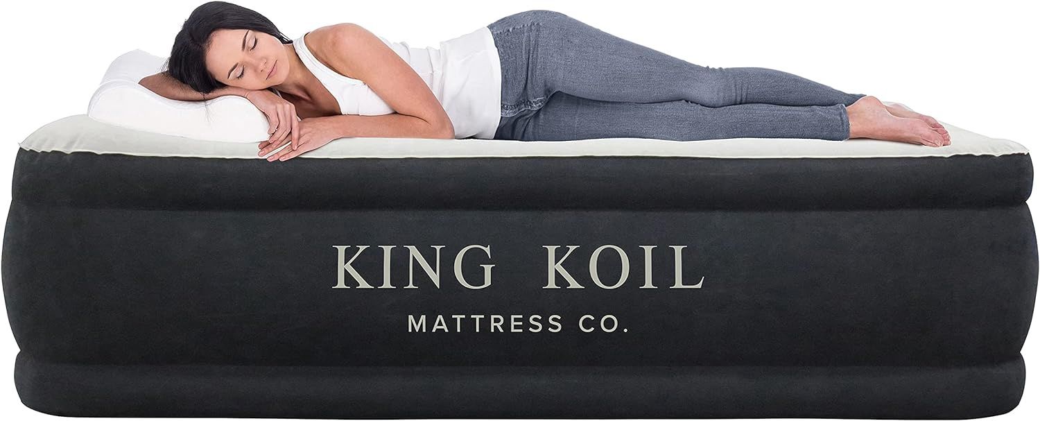 King Koil Luxury Queen Size Air Mattress with Built-in High-Speed Pump, 20&quot; Adjustable Double High Premium Pillow Top Inflatable Airbed for Guests, Camping &amp; Home