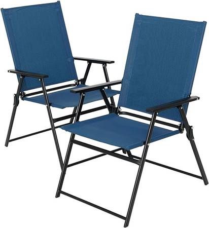 Blue 2 Pieces Patio Folding Chairs, Outdoor Portable Dining Chairs
