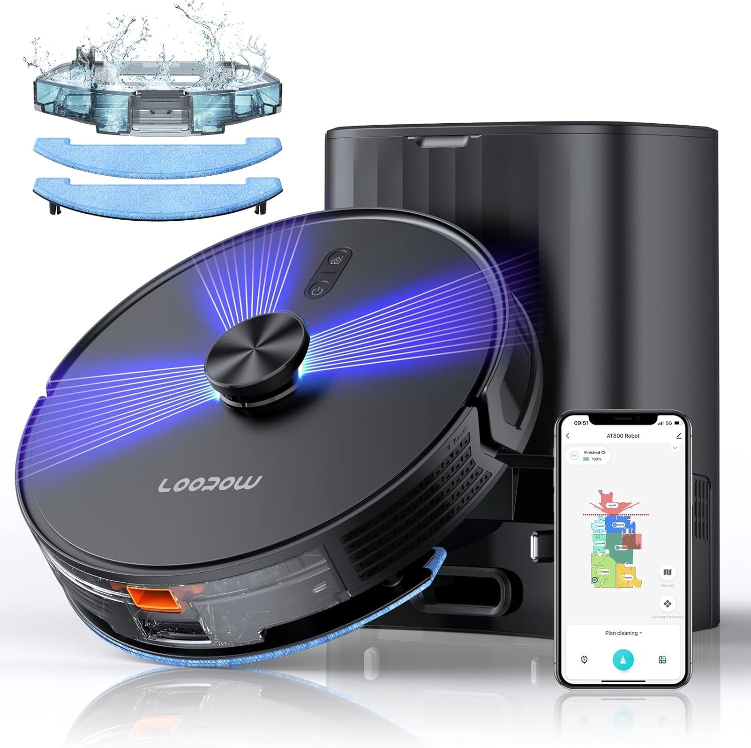 3-in-1 Robot Vacuum and Mop Combo, Self Emptying Station for 60 Days, Robotic Vacuum Cleaner with LiDAR Navigation &amp; Max Strong 4500Pa Suction, WiFi/App/Alexa Self-Charging Replaceable Dust Bag