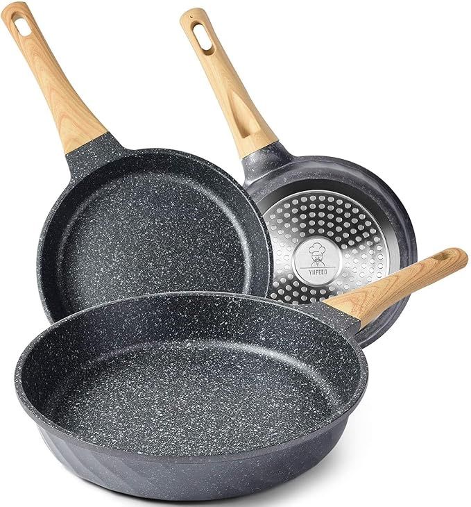 Frying Pans Nonstick, Induction Frying Pan Set Granite (8&quot; &amp;9.5&quot; &amp;11&quot;)