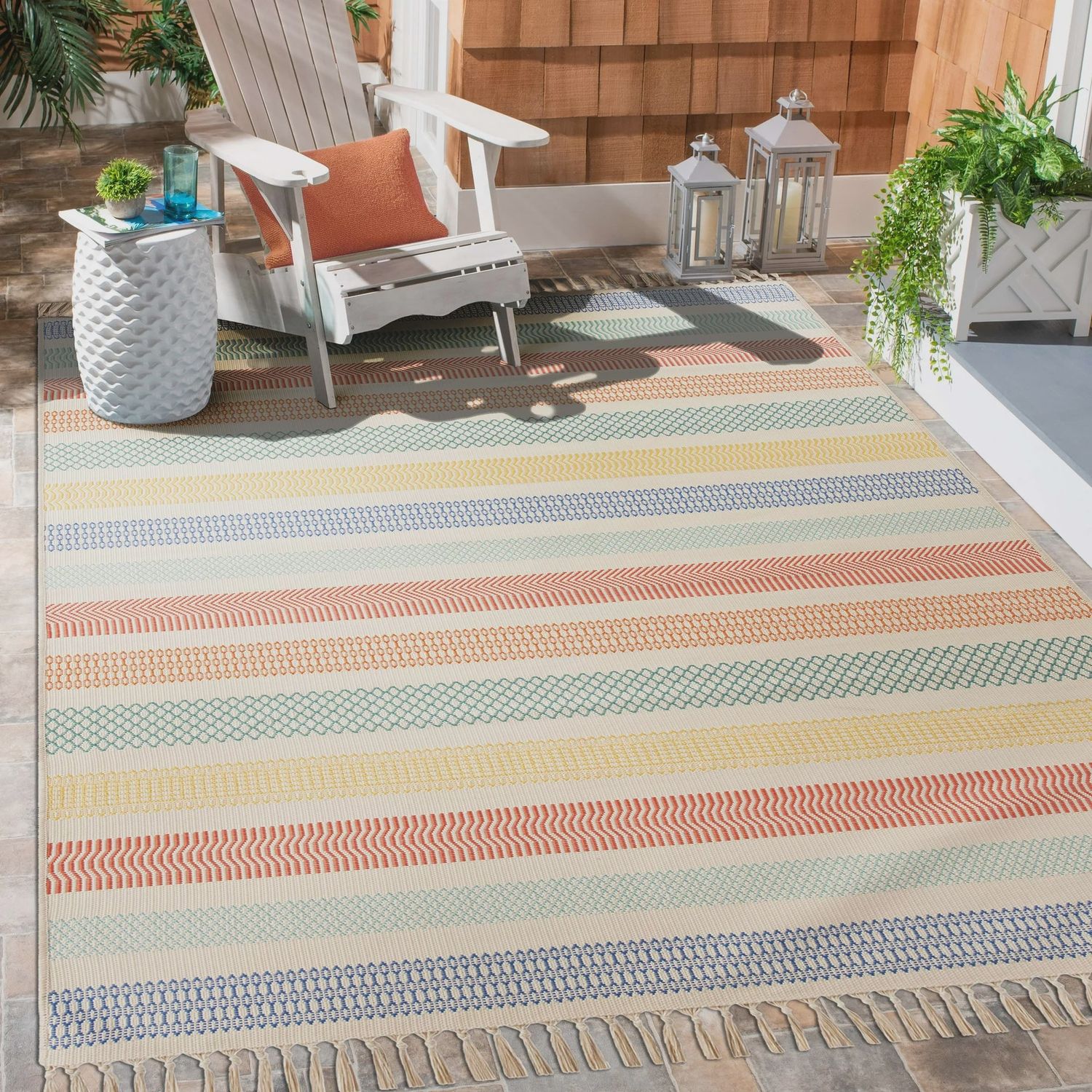 Better Homes &amp; Gardens 7&#39; x 10&#39; Multi-Color Striped Outdoor Rug