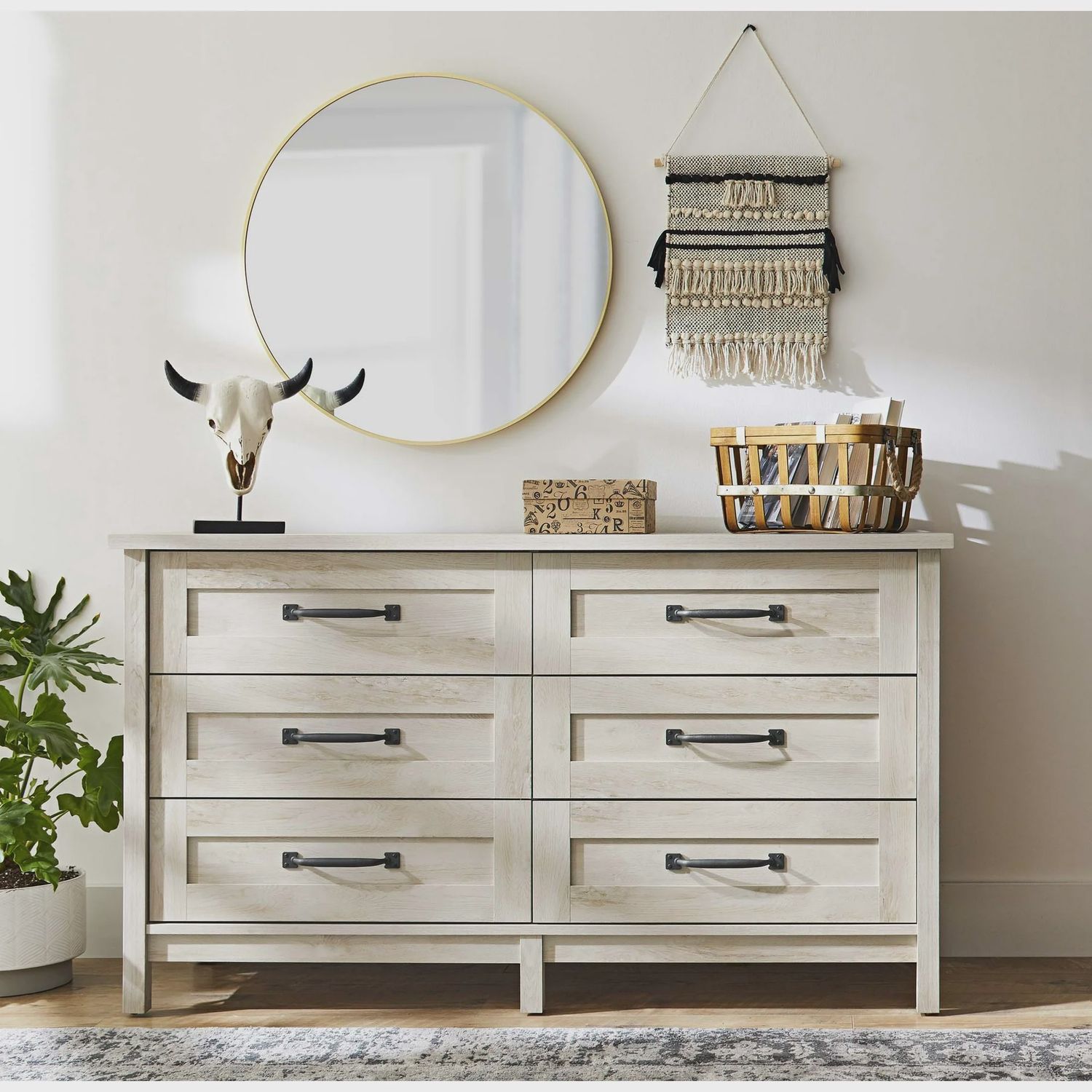 Better Homes &amp; Gardens Modern Farmhouse 6-Drawer Dresser, Rustic White Finish