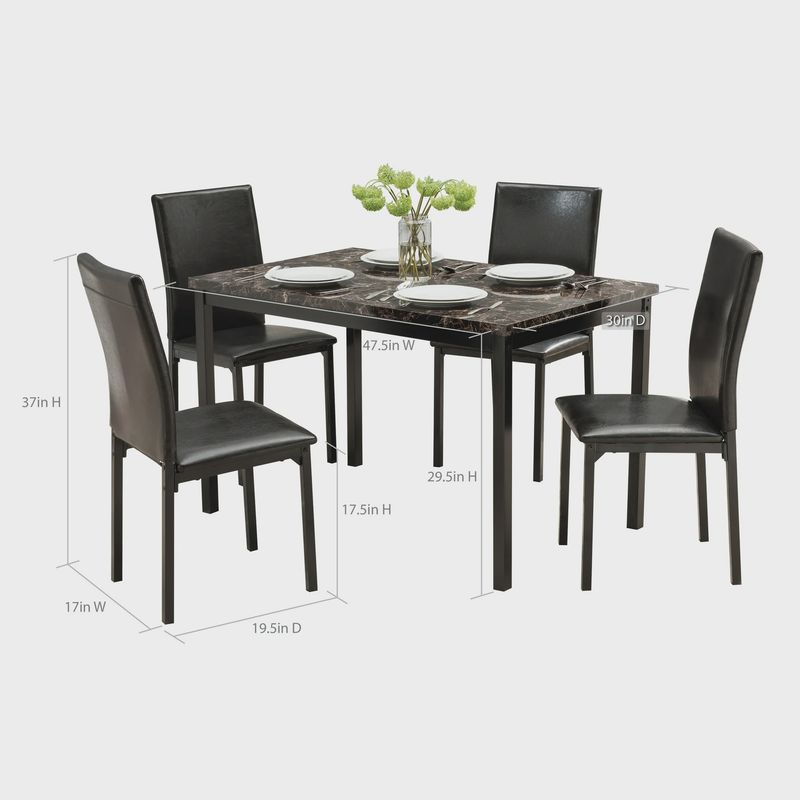 Mainstays 5 Piece Faux Marble Dining Table and 4 PU Chairs Set, Black ...