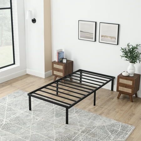 Mainstays Twin 14&quot; Heavy Duty Steel Slat Platform Bed Frame with Storage Space Under Frame, No Box Spring Required, Black