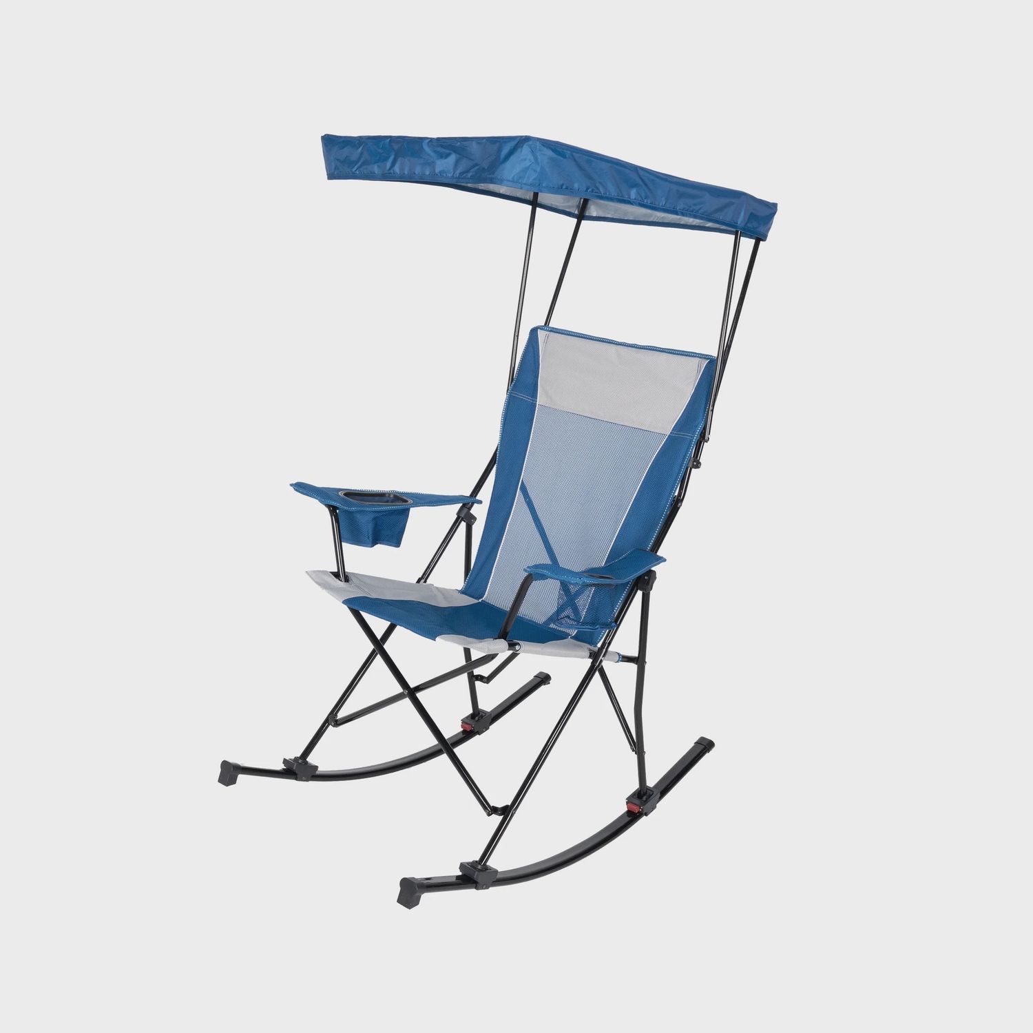 Ozark Trail Mesh Tension Rocking Camp Chair with Canopy, Blue and Grey, Detachable Rockers, Adult