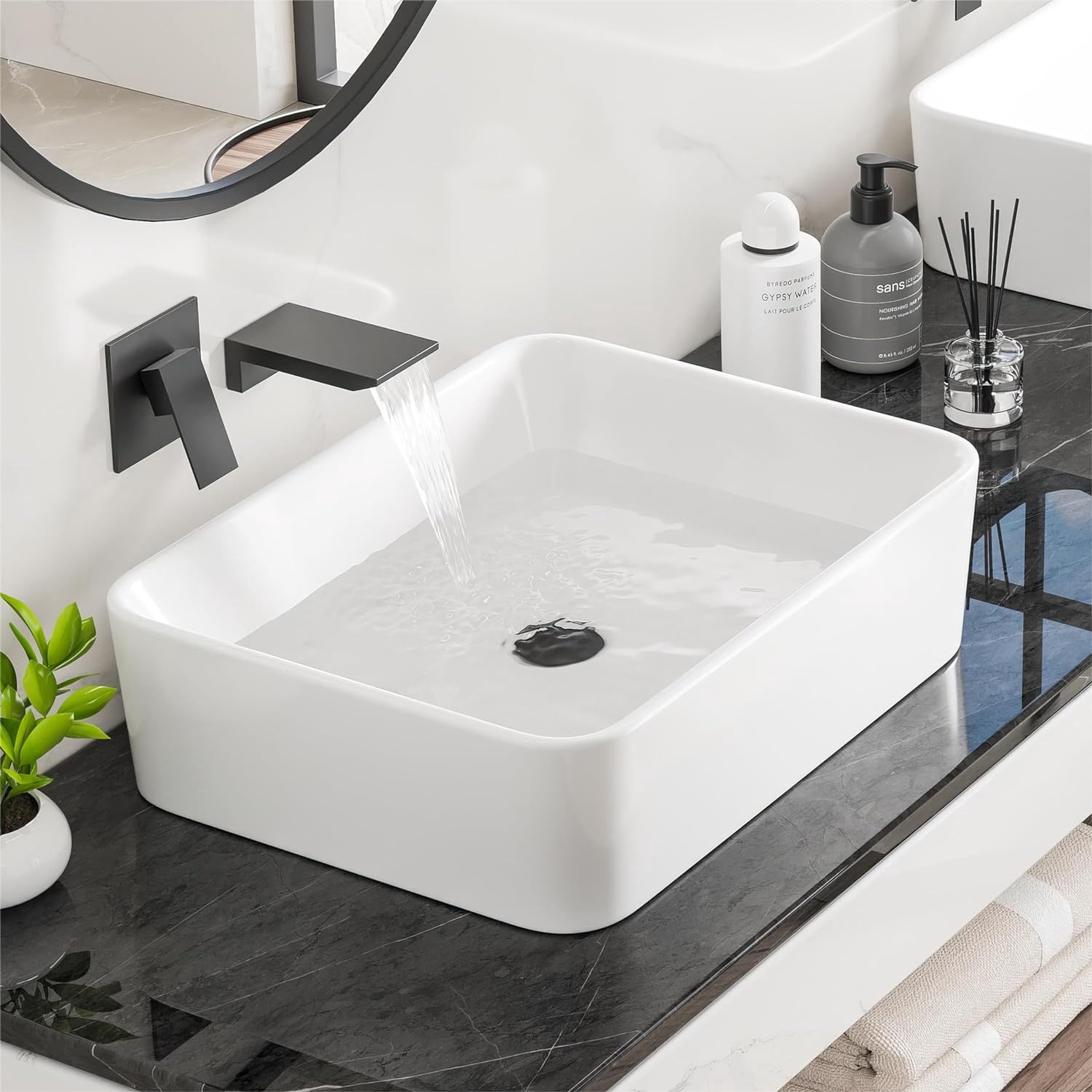 Bathroom Vessel Sink, Eridanus 19&quot; x 14&quot; White Vessel Sink Rectangular Bathroom Sink Porcelain Ceramic Vessel Sinks for Bathroom