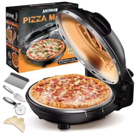 Pizza Oven, 12 Inch Electric Oven Indoor, 1200W Portable Countertop Maker Heats Up to 800˚F