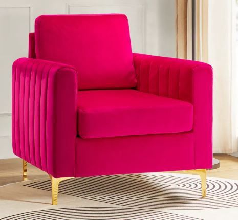 Fuchsia Contemporary Tufted Wooden Upholstered Club Chair with Metal Legs