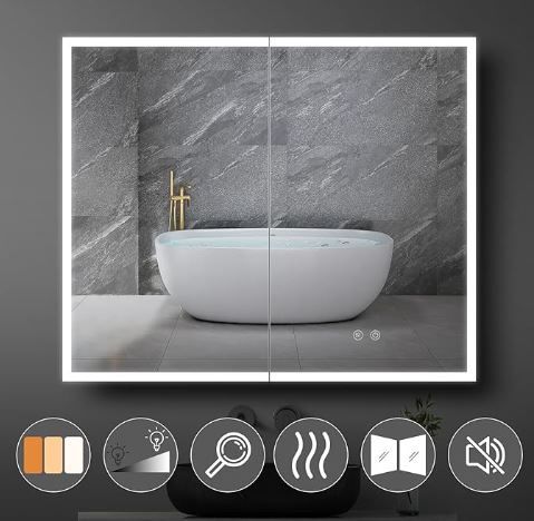 Wemin 30x30 LED 2-Door Mirror Medicine Cabinet