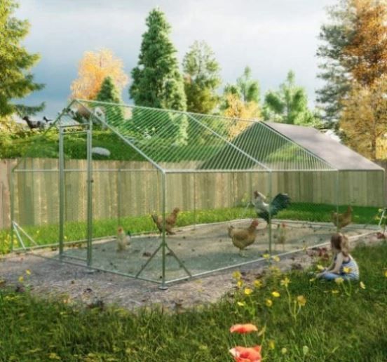 Large Metal Chicken Coop, Walk-in Chicken Run,Galvanized Wire Poultry Chicken Hen Pen Cage, Rabbits