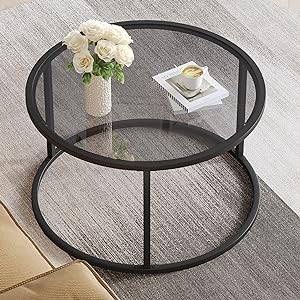 SAYGOER Round Coffee Table Glass Coffee Tables for Small Space