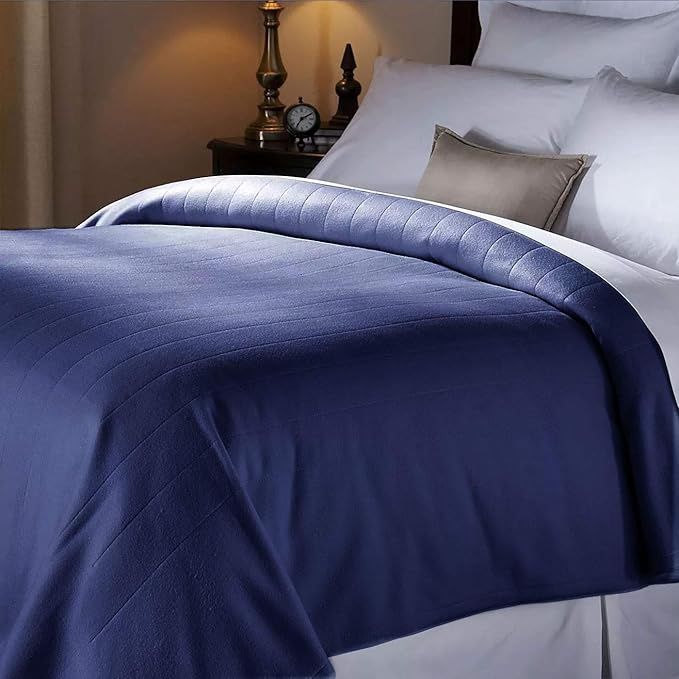 Sunbeam Fleece Electric Warming Blanket, 10 Heat Navy, Queen