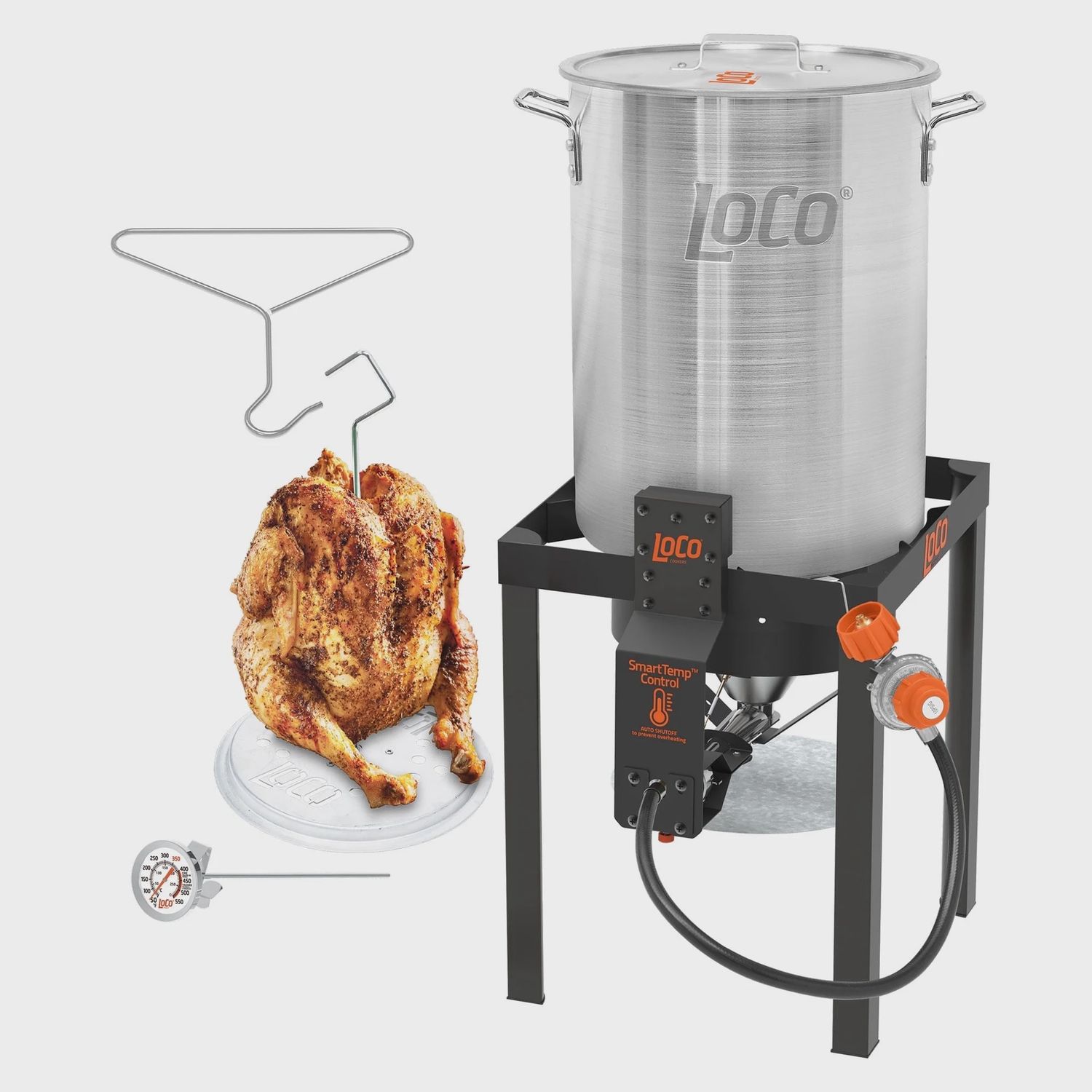 LoCo Cookers Outdoor Propane Turkey Fryer &amp; Seafood Boiler, 30-Qt, Silver