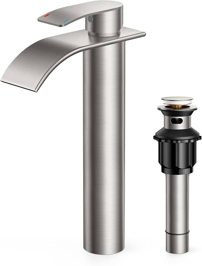 FORIOUS Waterfall Bathroom Vessel Sink Faucets with Metal Pop up Drain
