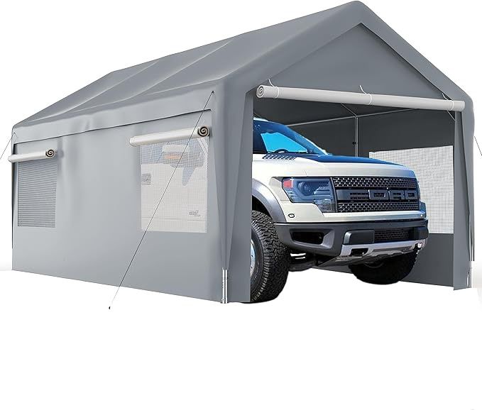 10&#39;x20&#39; Heavy Duty Carport, Garage Car Canopy, with Roll-up Ventilated