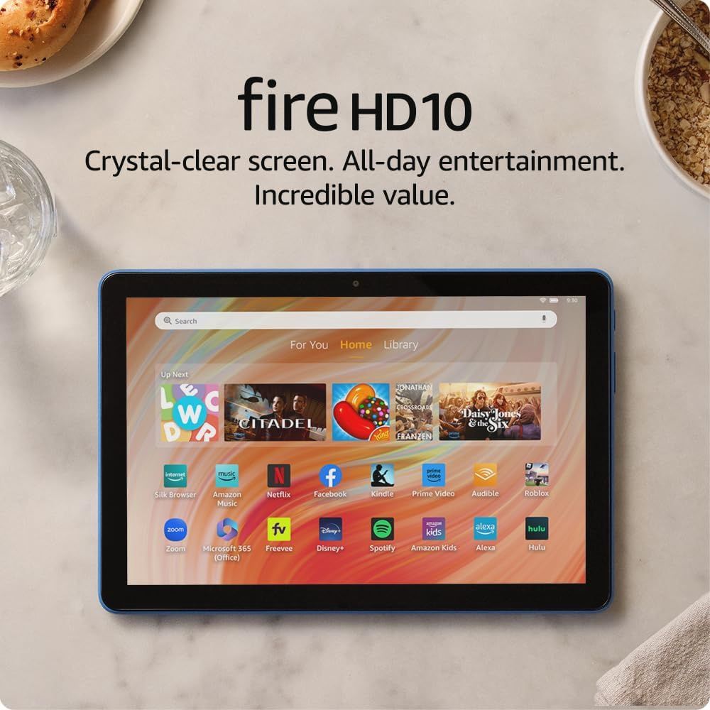 Amazon Fire HD 10 tablet (newest model) built for relaxation, 10.1&quot; vibrant Full HD screen, octa-core processor, 3 GB RAM, 64 GB, Ocean, without lockscreen ads