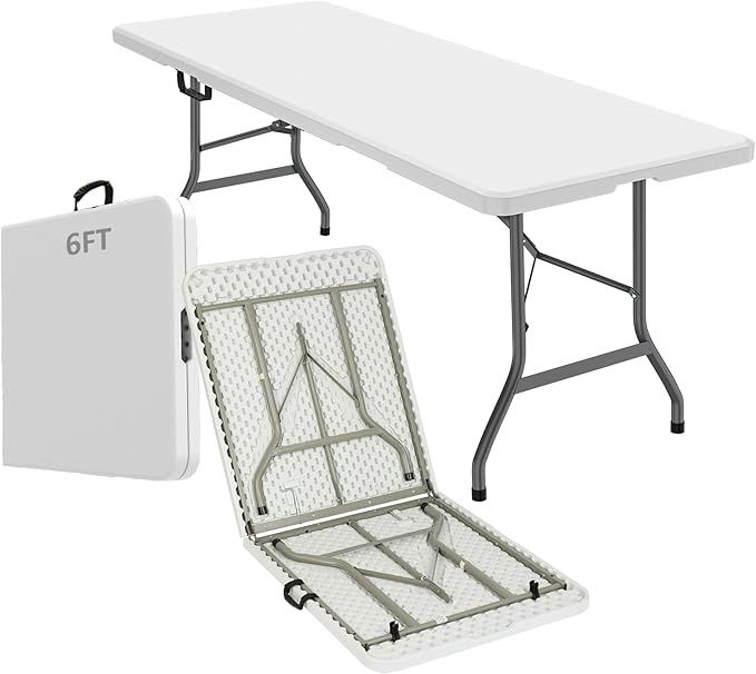 6ft Heavy Duty Portable Folding Table Indoor/Outdoor White Plastic