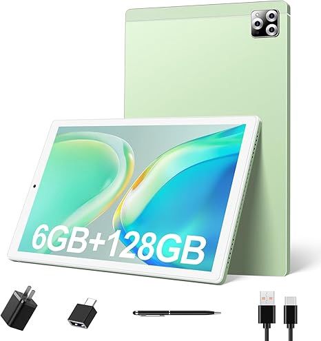 Tablet 10 inch Android Tablet, 6GB RAM+128GB ROM Supports 1TB Expansion, 8 core, Dual SIM Card Slots, 1280X800 HD IPS Display, 6000mAH, Dual Cameras, 5.0 Bluetooth (Green), M107