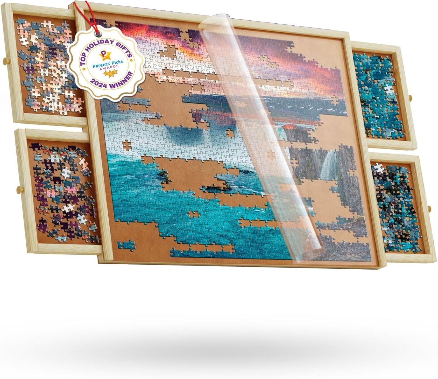 Wood Jigsaw Puzzle Board 4 Drawers, Rotating Puzzle Table | 34&quot; x 24&quot;