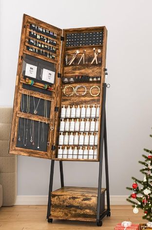 TJYGO Mirror Jewelry Cabinet Standing, Full Length Mirror Jewelry
