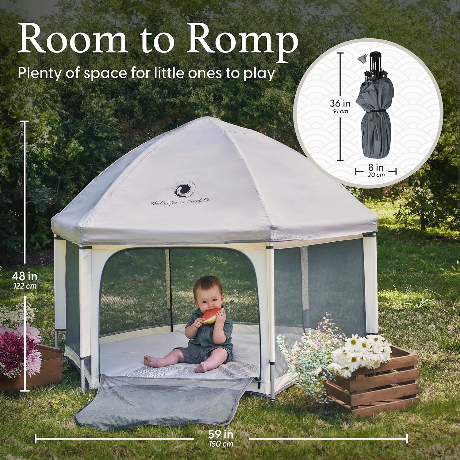 POP &#39;N GO PLAYPEN - Indoor &amp; Outdoor Baby Playpen for Babies and Toddlers - Baby Beach Tent, Foldable, Portable W/Canopy, Travel Bag, &amp; Mosquito Net - Pop Up Pack and Play Tent (Warm Ivory)