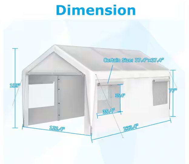 10 ft. x 20 ft. White Outdoor Garage Heavy Duty Metal Canopy Storage