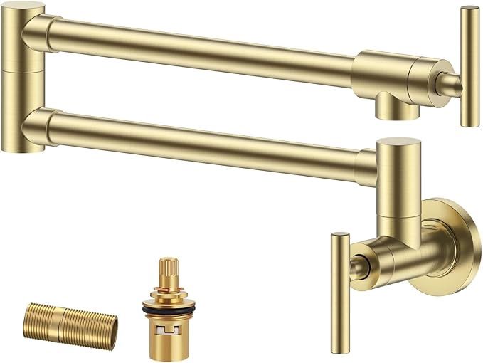 FORIOUS Gold Pot Filler Faucet Over Stove, Solid Brass Wall Mounted