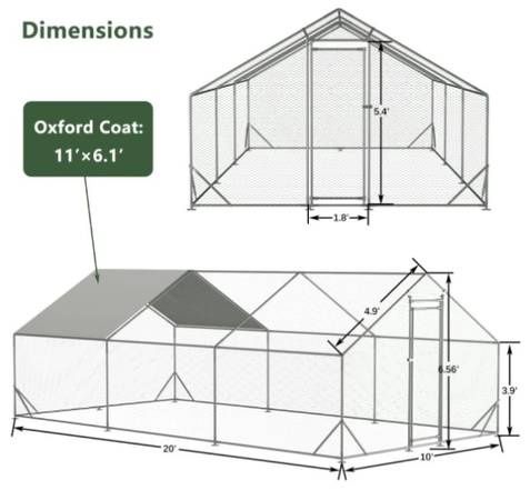 Large Metal Chicken Coop, Walk-in Chicken Run, Galvanized Wire