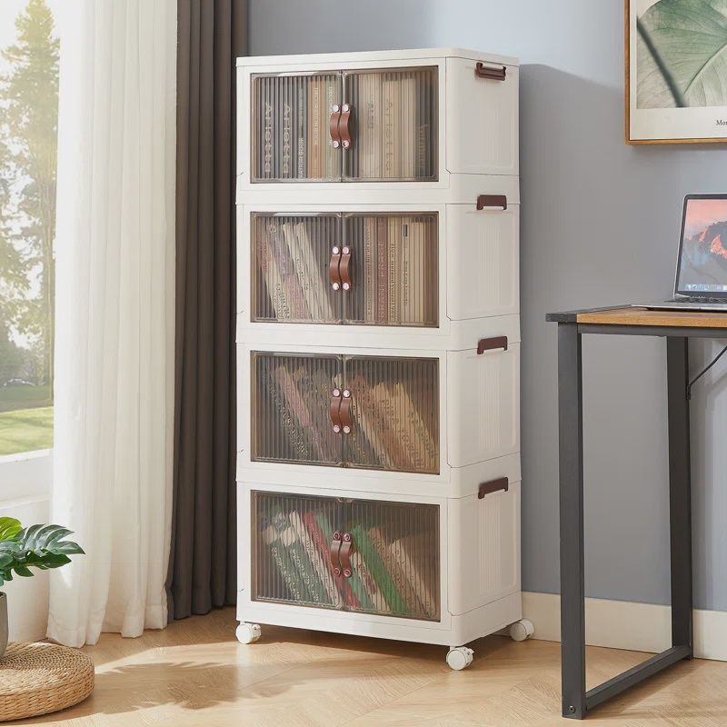 4 Tier Stackable Foldable Storage Bins with Lid and Wheels