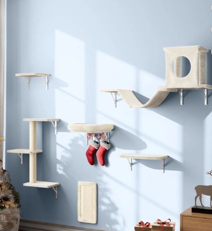 Cat Wall Shelves, 6 Pcs Luxury Wall-Mounted Cat Climber Set