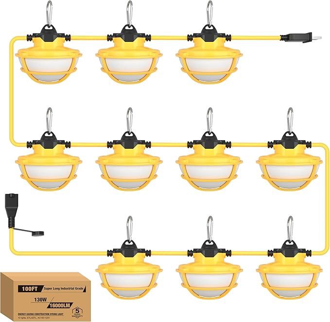 YXL 130W 16000LM Construction String Lights 100 Ft
